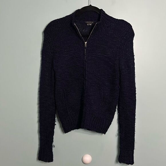 Theory Navy Wool Blend Zipper Sweater - Picture 1 of 9